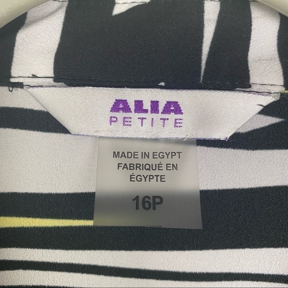 Alia Petite Striped Button Down Blouse Women's 16P Yellow Black 3/4 Sleeve - Picture 8 of 9